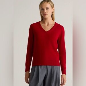 Quince Varsity Red Mongolian Cashmere V-Neck Sweater